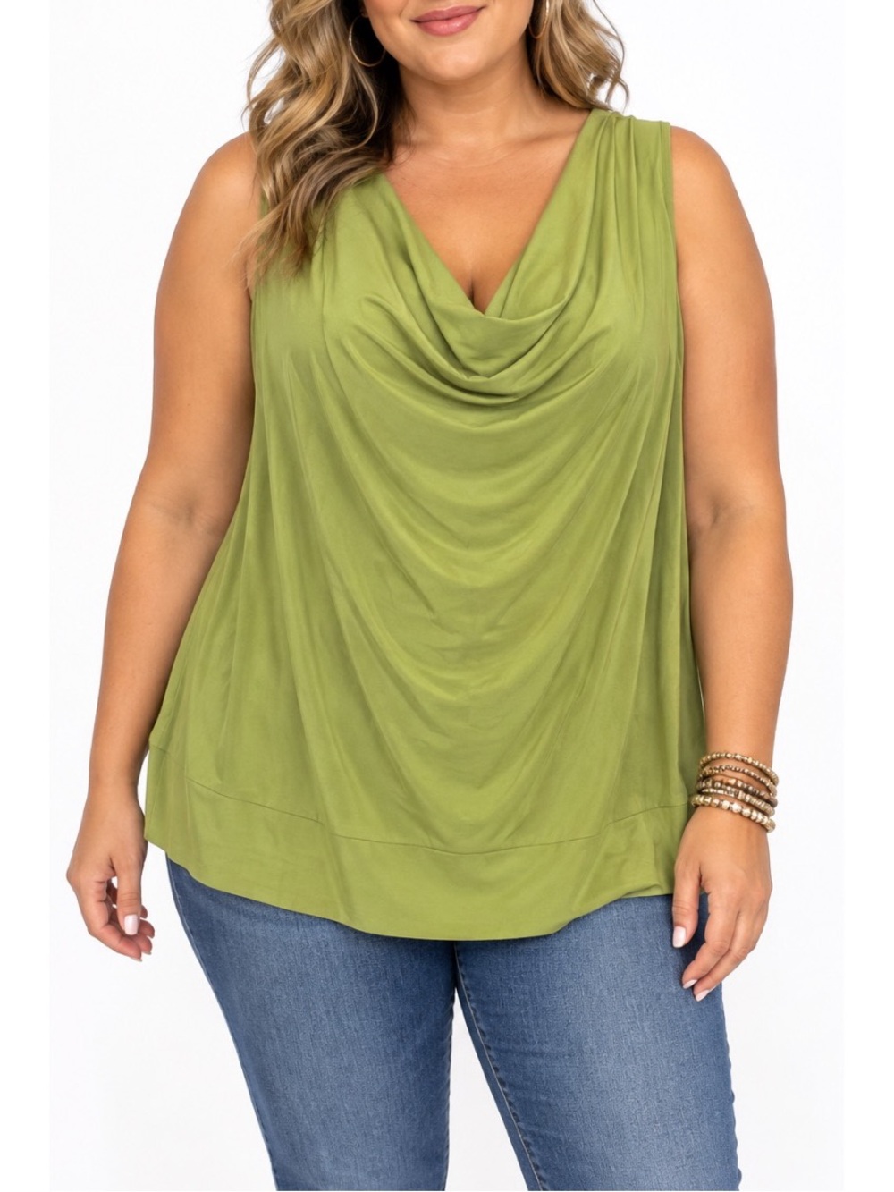 Suzie in the City Olive Green Cowl Neck Sleeveless Top – Size 2x
